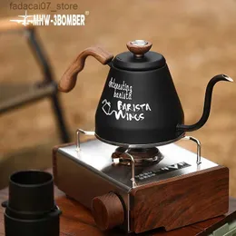 Coffee Makers Portable Travel Camping Pour Over Coffee Kettle with Thermometer Gooseneck Water Pot Wooden Handle Home Barista Accessories Q240218
