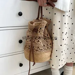 Totes Chic Bucket Shape Crossbody Shoulder Bags Handmade Straw Hollow out Bag Pouch Female Travel Phone Purse Vintage HandbagsH24219