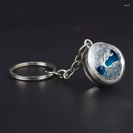 Nyckelringar Lucky Tree Keychain Pendant Creative Glass Ball Double-Sided Time Stone Key Ring Ornament Accessories