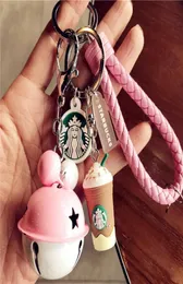 2022 Keychains Korean creative cute cartoon lovers simulation 1 gram coffee cup star dad woven rope bell car key chain bag pendant2409342