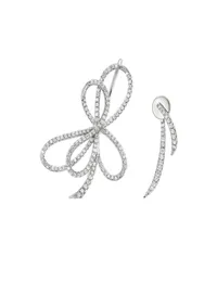 Orecchini asimmetrici con fiocco di diamanti bling ultraflash originali, orecchini a perno in argento con perno temperamentale da donna7587420