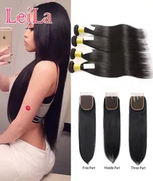 Peruvain Virgin Hair Straight Hair Bundles With Lace Closure Silkeslen Straight Hume Hair 4x4 Spets Closure 5 Pieces4602579