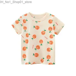 T-shirts 2-8T Toddler Kid Baby Girls Clothes Orange Print T Shirt Cute Sweet Cotton Tshirt Summer Basic Top Tee Children Outfit Q240218