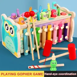 Wooden Montessori Play Whacamole Toy Kids Fishing Game Music Ducational Baby 13 شهر