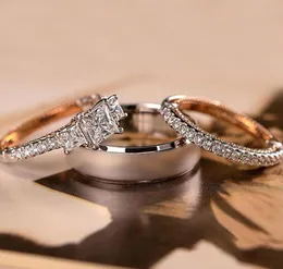 Ny ankomst Trendy 3PCSSet Women Rings Princess Cut Zircon Micro Paled Small Round CZ Stone Wedding Engagement Jewelry1428837