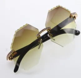 Модные стеклянные линзы 4189706 Оригинальные белые черные солнцезащитные очки из рога буйвола Высококачественные солнцезащитные очки с металлическими солнцезащитными очками с большими камнями C Dec6238864