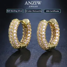 Anziw Micro Paved Full Hoops Earrings Silver 925 Diamond Ear Luxury Jewelry for Women Men Party Wedding Gift 240119