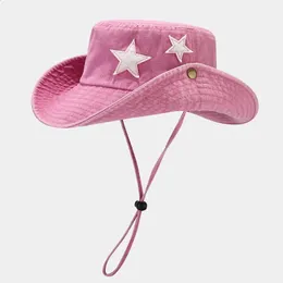 Estilo cowboy ocidental fivepointed estrela lavagem de água montanhismo guarda-sol chapéu primavera verão retro acampamento ao ar livre pescador 240130