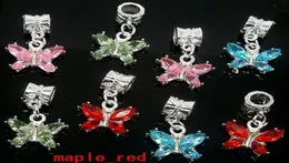 Whole 50pcs lot Mixed Beautiful Crystal Butterfly Dangle Big Hole DIY Charms fit European Charms Bracelet Necklace8892384