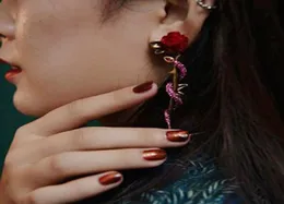 New Brand Red Rose flower Stud Earrings for Women Vintage Jewelry Crystal Snake Earring Show Bijoux Female Party Brincos2627497