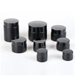 wholesale Black Frosted Glass Jars Cosmetic Cream Bottle Travel Cosmetics Dispenser Jar with inner PP Cover 5g to 50g