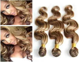 Kolor fortepianowy Peruwiańskie ludzkie włosy Raluje 3pcs Wave Body 8613 Brown and Blonde Piano Mix Kolor Virgin Hair Tloave ELEJESS 782199056