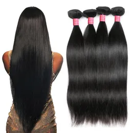 Целые дешевые 8А бразильские прямые человеческие волосы плетения 4 пучка 100 необработанных шелковистых прямых девственных волос Extens26878677800107