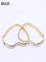 Brincos de argola de cristal em forma de coração de aço inoxidável joias femininas populares vendendo joias baratas cor dourada lh16027326131940