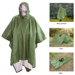 Regenmäntel 3 in 1 Multifunktionaler Regenmantel im Freien wasserdichter Regenponcho Frauen Männer Erwachsene mit Kapuze wiederverwendbarer Mantel für Campingzeltmatte