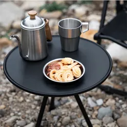 Mesa redonda dobrável portátil telescópica ao ar livre mesa de jantar de três pernas mesa de café de liga de alumínio caminhada piquenique mesa elevável 240125