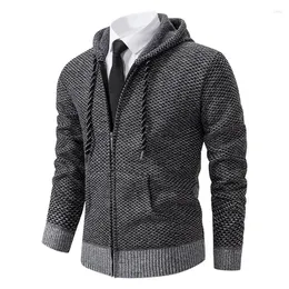 Men's Sweaters 2024 Jacket Spring And Autumn Season Plush Outerwear Hooded Slim Fitting Casual Knit