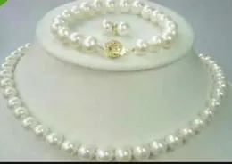 Ny fina pärlsmycken köp pärlsmycken naturlig 89mm akoya vit pärlhalsband 18 tum armband 75 tum örhänge set5635569