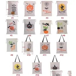 Juldekorationer 15 Styles Halloween Stora dukväskor Bomull DString Väska med Pumpkin Devil Spider Hallowmas gåvor Sack Drop D DHVAP