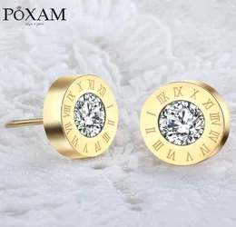 Stud POXAM Fashion Roman Numeral Round Crystal Small Earrings For Women Man Personality Statement Cubic Zirconia Ear Jewelry9116432