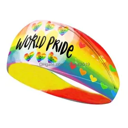 Andra festliga festförsörjningar Rainbow pannband Colorf Stripes hbt Sweat Bands Pride Stretchy Athletic Ear Protection Head Wraps Un Dhrnf