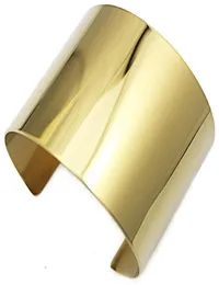Fashion Jewelry Big Cuff Bangle Bracelet for Women Classic Simple 24k Gold Color Plain Wide Large Bangles Brazalete Pulseiras3981655