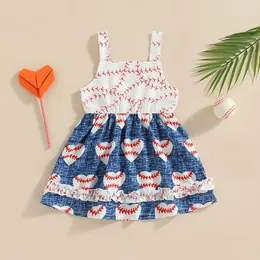 Mädchenkleider 2024-04-27 Lioraitiin 0–3 Jahre Kleinkind Baby Sommerkleid Kurzarm Rundhalsausschnitt Baseball bedruckt Mode Coole Kleidung