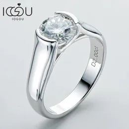 Iogou 2ct Diamond Solitiare 약혼 반지를위한 반지 100 925 스털링 실버 신부 웨딩 밴드 베젤 설정 8mm 240122