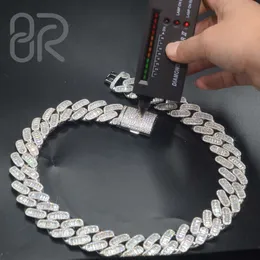 Collana con moissanite VVS da 15 mm e 18 pollici, catena a maglie cubane in argento sterling di alta qualità, gioielli hip-hop