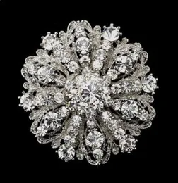Spilla in cristallo diamante strass fiore di grandi dimensioni tono argento rodio stile vintage da 2 pollici per donna5674993