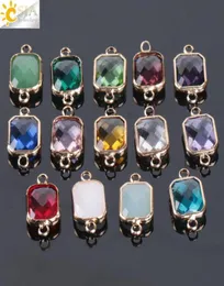 CSJA Cheap 10pcs Bohemian Square Crystal Glass Beads Gold Double Rings Pendant for Necklace Charm Bracelets Connector Jewellery Fi3717738