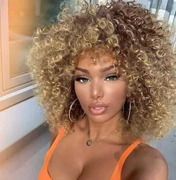 14 tum kort blandad brun och blond syntetiska peruker afro kinky lockig peruk svart röd grå rosa värmebeständig hår4024695