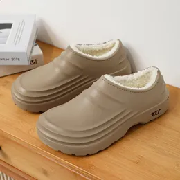 Slippers Mens Home Autumn Winter Plus Velvet Warm Water Proof Light Kitchen Shoes Wear-resistant Work Slipper Mans Soft Sole 240129
