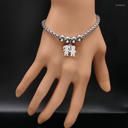 Link Bracelets Cute Family Style Stainless Steel Couple Boy Girl Charm Adjustable Bracelet Lucky Jewelry Pulseras Mujer B9135S07