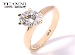 Yhamni modesmycken har 18KRGP Stamp Original Yellow Gold Ring Single CZ Zircon Women Wedding Gold Rings JR169 L181009038570937745556