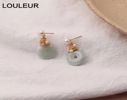 Stud Louleur Natural Pearl Earrings Elegant Handmade 925 Silver Jade Stone For Women Fashion 18K Gold Jewelry Gift11527562