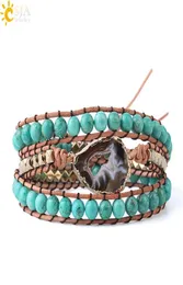 CSJA ePacket US Natural Turquoise Gemstone Mala Beads Bracelet Agate Slice Geode Bracelets Charms Boho Wrap Jewellery for Wom3555597