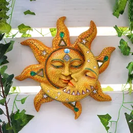 Kolorowe metalowe rzeźbienie Mozaiki Słońce i Księżyc Wiszący Ozdoba Rzeźba Tablica do wystroju domu na zewnątrz 240119
