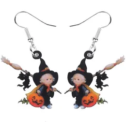 Dangle Chandelier akryl Halloween Broom Hat Witch Pumpkin Black Cat Kolczyki upuść dekoracja biżuteria Kobiety Teens Party G3776616