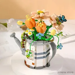 Block Mini Watering Can Potted Building Blommor Diy Plant Bouquet Assembly Toys Lämpliga för hemdekorationssemesterpresenter