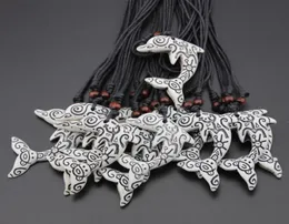 Fashion Wholesale 12PCS/LOT Faux Bone Taino Sun Frog Carving Dolphin Pendants Necklace for men women's jewelry Amulet gift MN5209307904