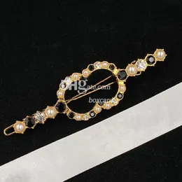 Classic Rhinestone Hair Clips Barrettes Trendy Women Letter Plated Hairclips Hair Pins With Gift Box