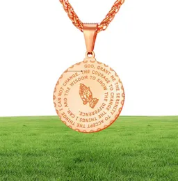 Gioielli da uomo Mani in preghiera e collana con pendente in versetto della Bibbia con catena di grano per uomo Placcato in oro 18 carati Acciaio inossidabile KKA18298255016