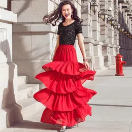 Юбки Летняя элегантная женская шифоновая юбка-тортик Макси Длинная многослойная юбка с оборками на заказ Большие размеры 5XL 7XL 120 цветов