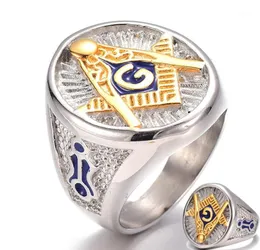 Vintage Stainless Steel Blue Masonic Ring for Men mason Symbol G Templar masonry Men Rings Gold Letter A Ring11279353
