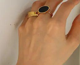 Peri039Sbox Link Chain Malachite Black Shell Circle Rings for Women Titanium Steel Vintage Disc Ring قابلة للتعديل 3964839