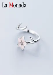 Real 925 Sterling Silver Natural Handmade Jewelry Adjustable Plum Blossom Flower Ring for Women Bijoux3827728