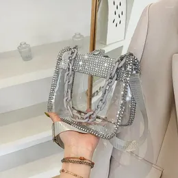 Evening Bags PVC Transparent Shoulder Crossbody Bag For Women Rhinestone Thick Chain Ladies Small Purse And Handbags Fashion Jelly Beach