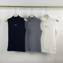 Gestickte Rollkragenpullover-Tanks für Damen, elegante Luxus-Designer-Tanktops, sexy ärmellose Unterhemden aus Strick