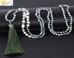 CSJA Irregular Pearl Beaded Necklace Mature Women Glass Crystal Beads Knot Rope Chain Necklaces Long Tassel Party Dress Jewelry S08083447
